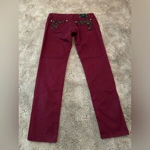 EUC Miss Me skinny maroon jeans size 30 with bling